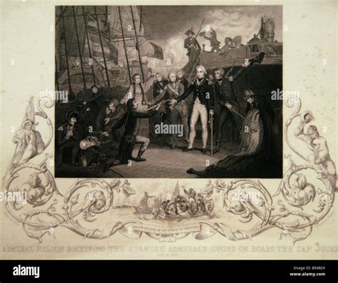 Engraved print: Admiral Nelson Receiving the Spanish Admiral's Sword on ...