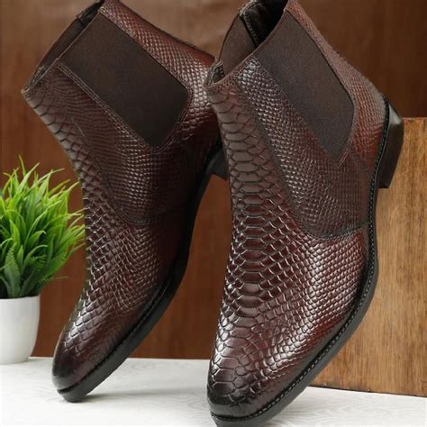Buy Crocodile-Pattern Chelsea Boots | First Copy Shoes