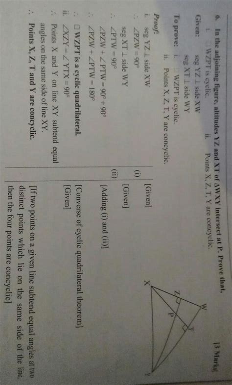 6. In figure 3.59, altitudes YZ and XT of- A WXY intersect at P. Prove ...