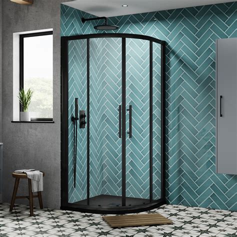 Vellamo City 8mm Matt Black Easy Clean 2-Door Quadrant Shower Enclosure ...