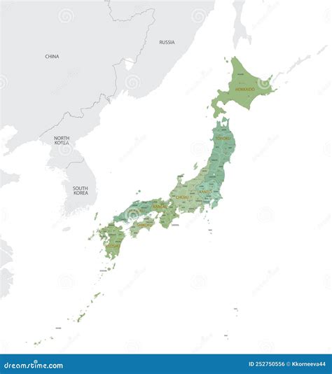 Detailed Map Of Japan With Administrative Divisions Into Regions And ...