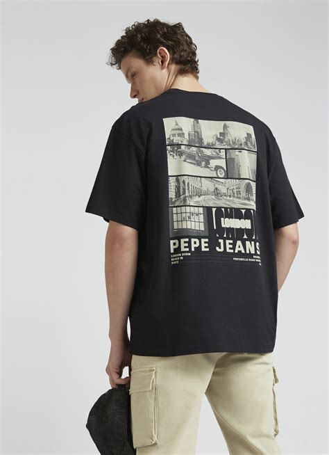 Black Back Print Short Sleeve Oversized T-shirt | Pepe Jeans India
