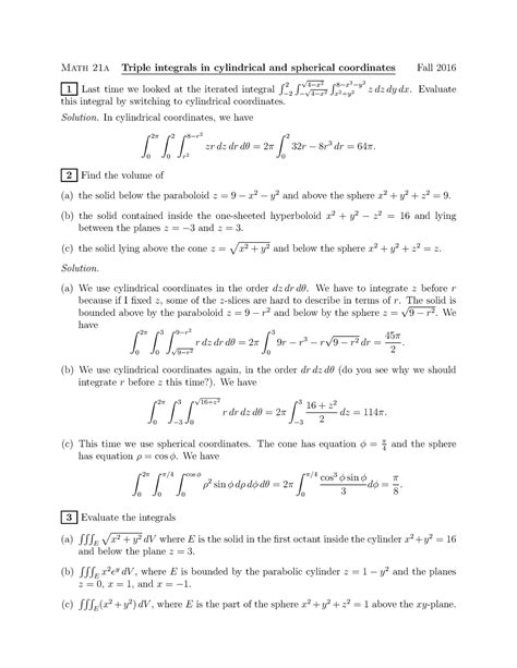 23 - Triple integrals in cylindrical and spherical coordinates ...