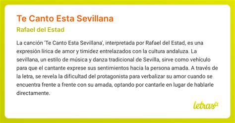 Significado de la canción TE CANTO ESTA SEVILLANA (Rafael del Estad ...