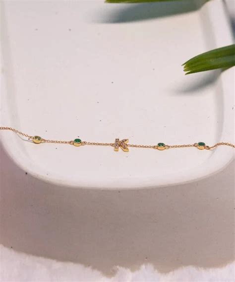 Classic Gold Initial Bracelet with Emeralds – Adesa Fine Jewellery
