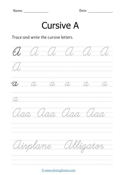 Cursive A - Free small a and capital A Cursive Writing Worksheet