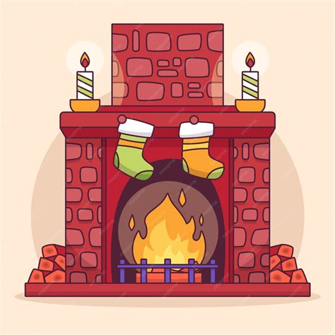 Hand drawn cartoon fireplace illustration | Premium Vector