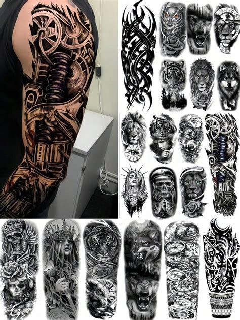 20 Sheets 3D Prison Gothic Maori Sleeve Tattoos 8 Extra Long Full ...