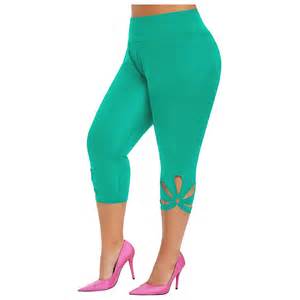 Womens Plus Size Capri Leggings High Waisted Cutout Stretch Capris ...