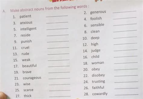 A.Make abstract nouns from the following words:1. patient3. anxious5 ...