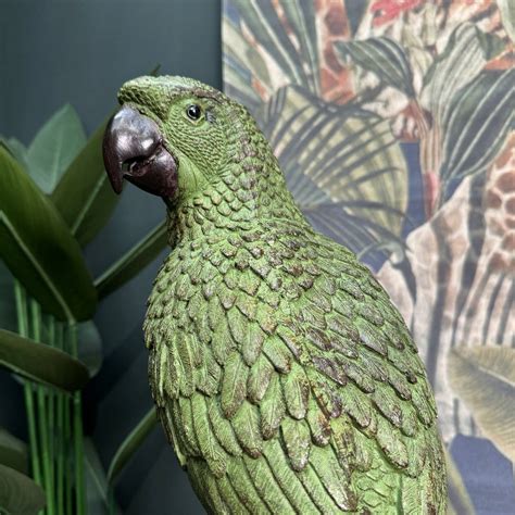 Large Green Floor Standing Parrot Sculpture - Brown and Ginger