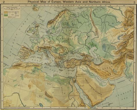 Physical Map of Europe, Western Asia and Northern Africa