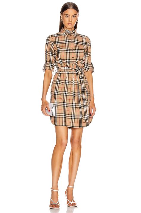 Burberry Long Sleeve Dress in Archive Beige Check | FWRD