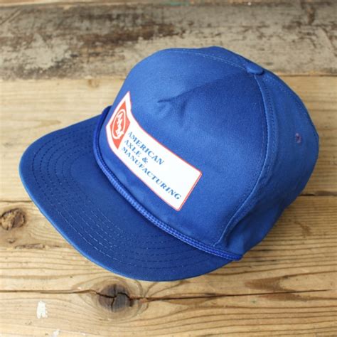 80s 90s USA製 AMERICAN AXLE&MANUFACTURING コットン キャップ 帽子 ブルー フリーサイズ アメリカ古着 ...