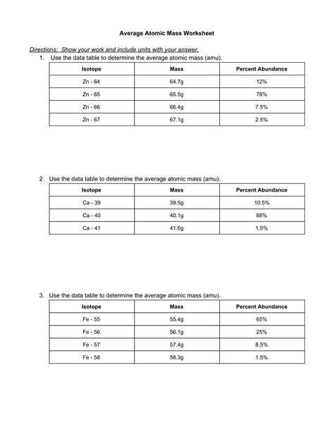 Calculating average atomic mass worksheet - werysenior