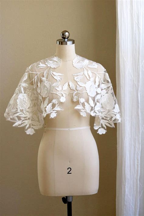 2281 Pair BRIDAL JACKET Lace Applique off White Embroidered Floral Leaf Wedding Dress Bodice ...