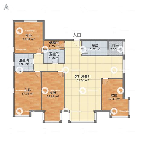 四川省成都市锦江区 华润翡翠城4室2厅2卫 136m²-v2户型图 - 小区户型图 -躺平设计家