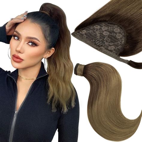 Amazon.com : Long Ponytail Extension Human Hair Balayage Ponytail Hair ...