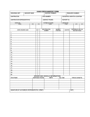 Crew Manifest - Fill Online, Printable, Fillable, Blank | pdfFiller
