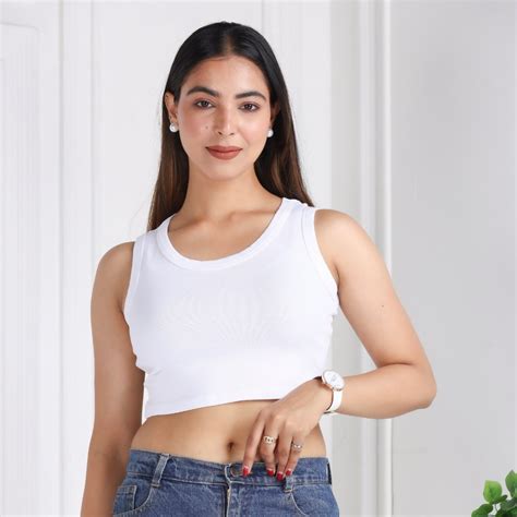 White rib crop vest for women