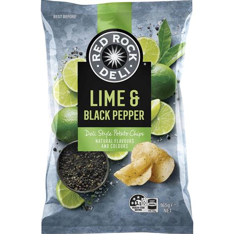 Red Rock Deli Potato Chips Lime & Black Pepper 165g | Woolworths