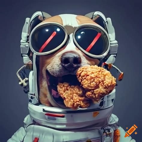 Space illustration of a dog enjoying fried chicken on Craiyon