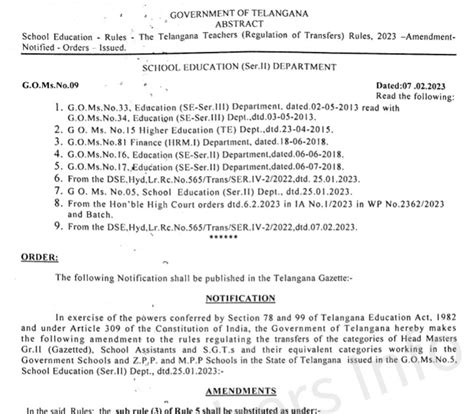 Re Schedule of Teachers Transfer GO Ms No 09 Dated 07/02/2023