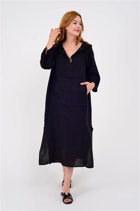 Black Bohemian Italian Pocketed Hat Linen Midi Dress - Bohem Stil ...