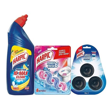 Harpic Disinfectant Toilet Cleaner Liquid, Lemon - 1 L & Flushmatic In ...