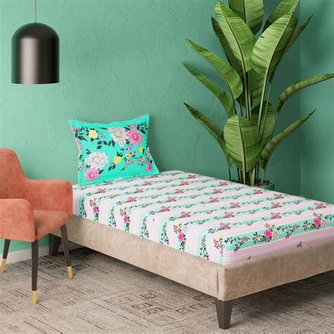 Buy PORTICO Marvella Blue Floral Printed Single Bedsheet Set ...