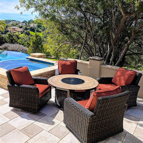 Buy Kinger Home 5 Piece Round Propane Fire Pit Table Patio Conversation ...