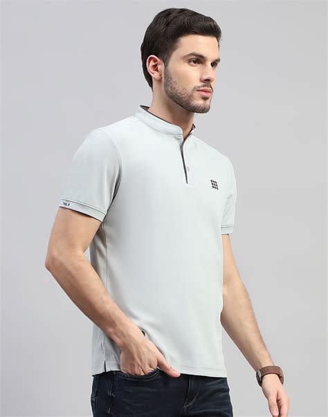 Buy Men Grey Solid Mandarin Neck Half Sleeve T-Shirt Online in India ...
