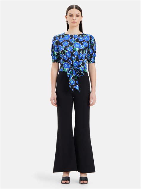 Floral Printed Front Tie Top - Blue - Women's Cotton Top – KAZO