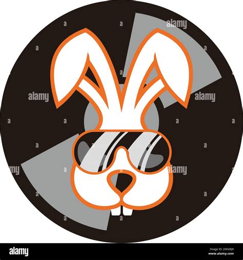 rabbit disc jockey music icon logo flat vector concept design Stock ...