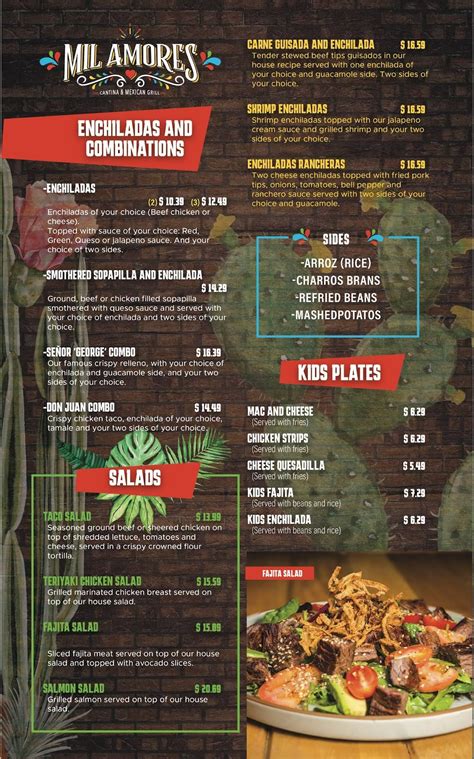 Menu at Mil Amores restaurant, San Angelo