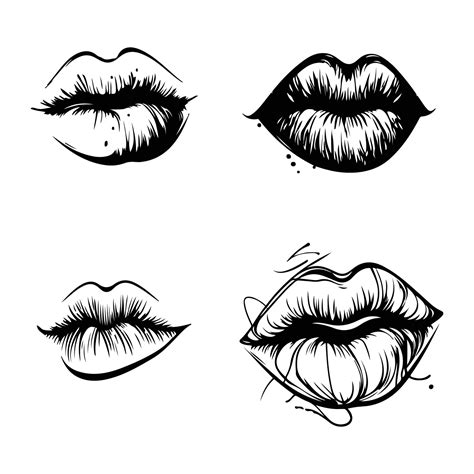 lips expression vector, kissing lips, lip kiss vector black outline ...