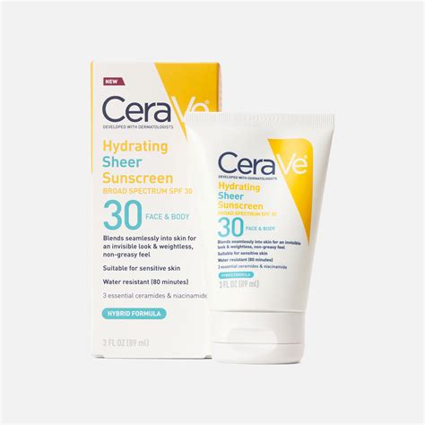 FSA Eligible CeraVe Hydrating Sheer Sunscreen for Face and Body, SPF 30 ...