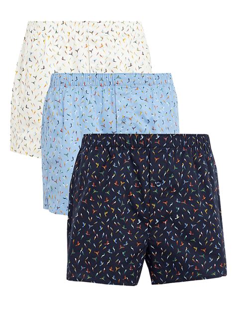 Buy 3pk Pure Cotton Bird Print Woven Boxers at Marks & Spencer