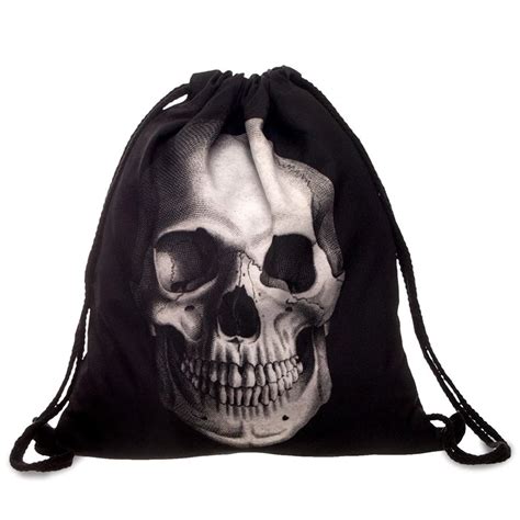 Canvas Draw String Bag Skull Octopus Pattern Harajuku Gothic Backpack ...