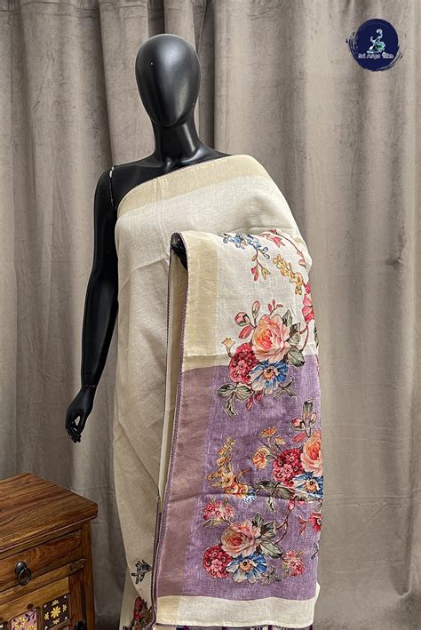 Beige Jute Saree With Embroidery Pattern - Sri Arya Silks