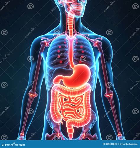 Holographic Model Of Human Digestive System. Anatomy Diagram Shows Stomach, Intestines, Organs ...