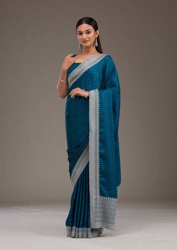 Buy Peacock Blue Sarees Online At Best Prices – Koskii