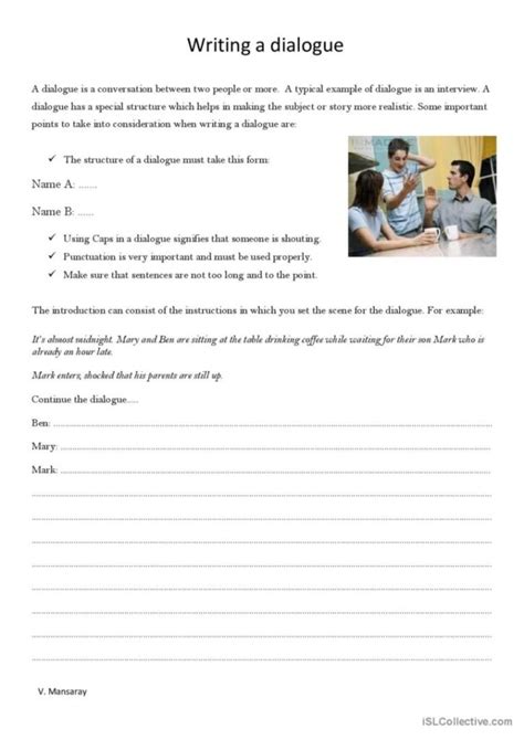 Writing A Dialogue Worksheet - Printable Worksheets