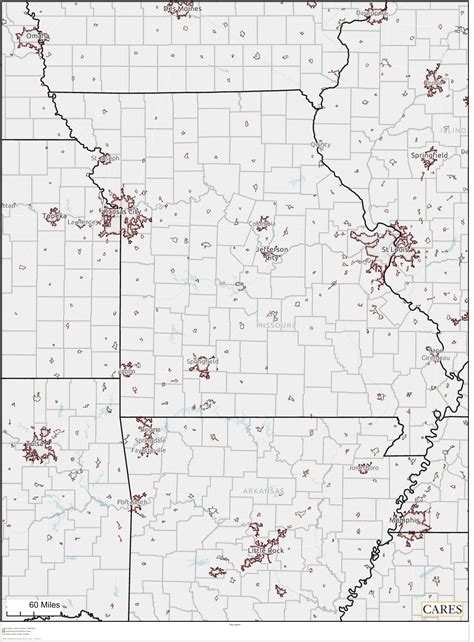 Detailed map of urban areas in Missouri (2021 U.S. Census data) : r ...