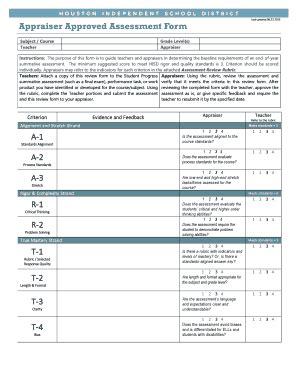 Fillable Online houstonisd Appraiser Approved Assessment bFormb A-1 A ...