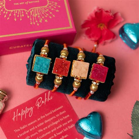 Buy Dazzling Colorful Semi-Precious Stone Rakhi Set of 4 Online in ...
