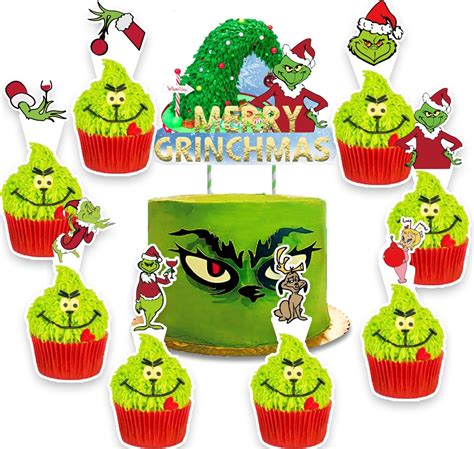 Buy Green Monster Cake Topper 25PC, Christmas Green Monster Decorations ...