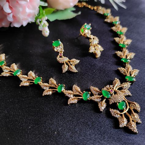 Green gold plated leaflet Necklace set – The Singari