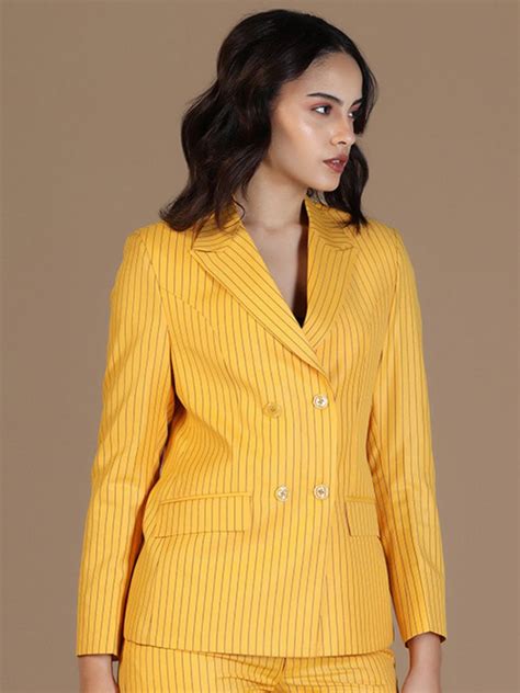 Women Yellow Stripes Blazer – Tahvo India