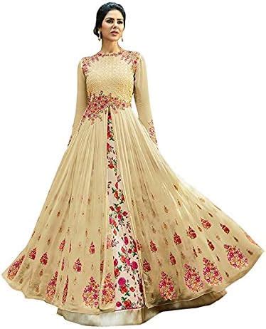 Buy Vekisa Women's Georgette Embroidered Semi Stitched Anarkali Gown ...